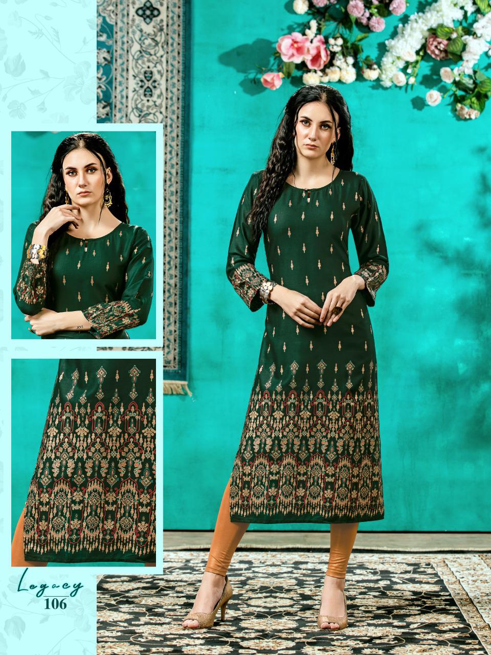 Legacy Latest Ethnic Wear Straight Cut Rayon Designer Kurti Collection